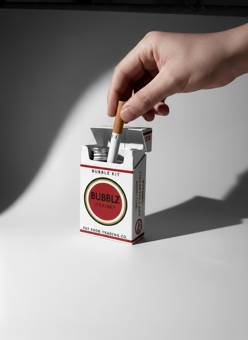 Bubbles cigarette with Lucky Strike-inspired packaging