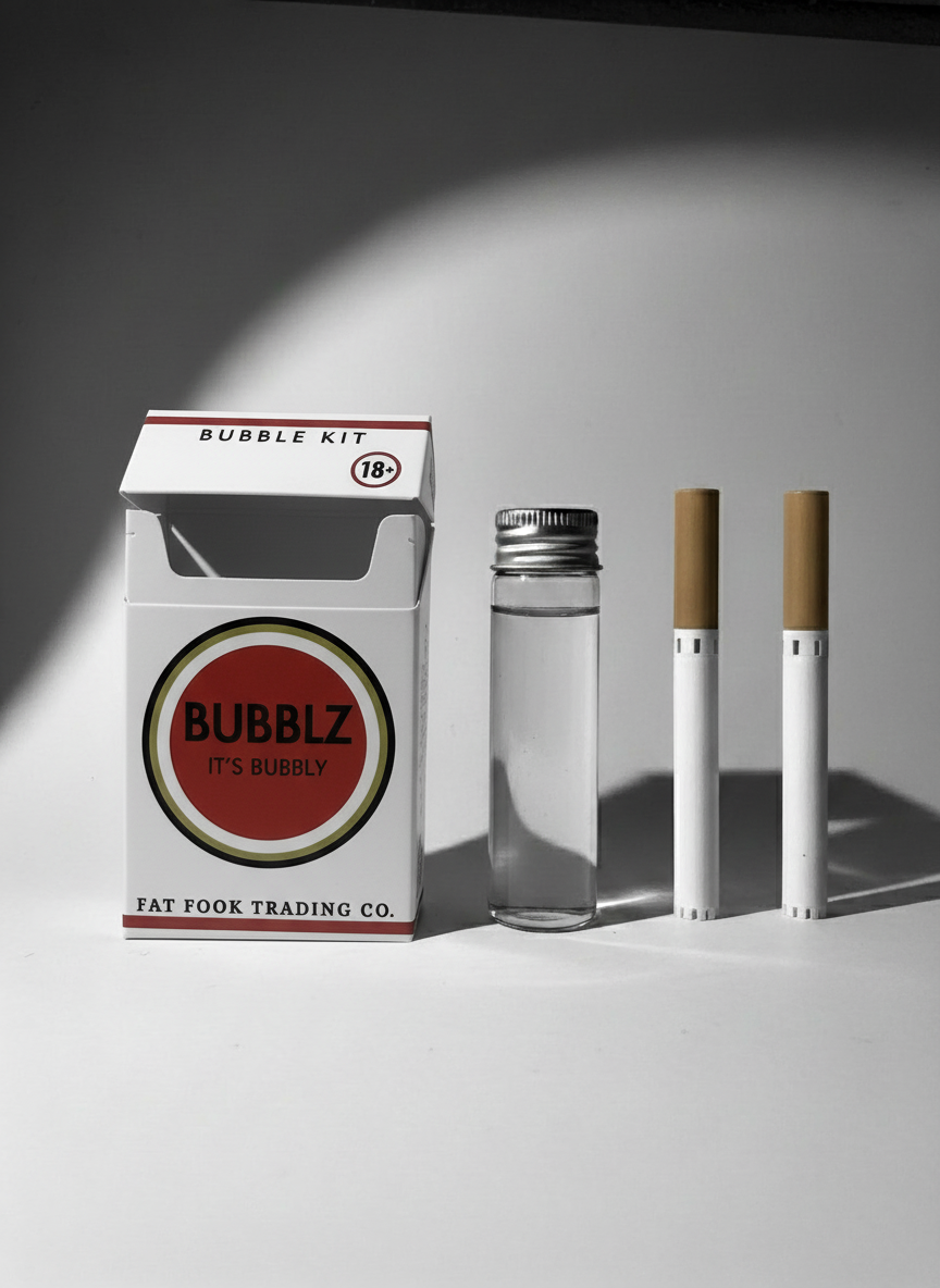 Bubbles cigarette with Lucky Strike-inspired packaging